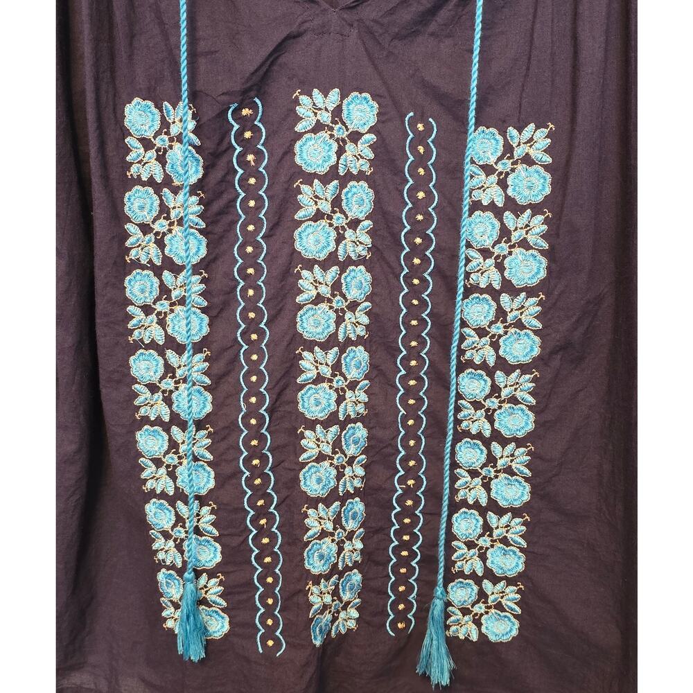 Boutique 17 Top Womens Size Large Blue Floral Embroidered Tassels Bohemian - Picture 6 of 10